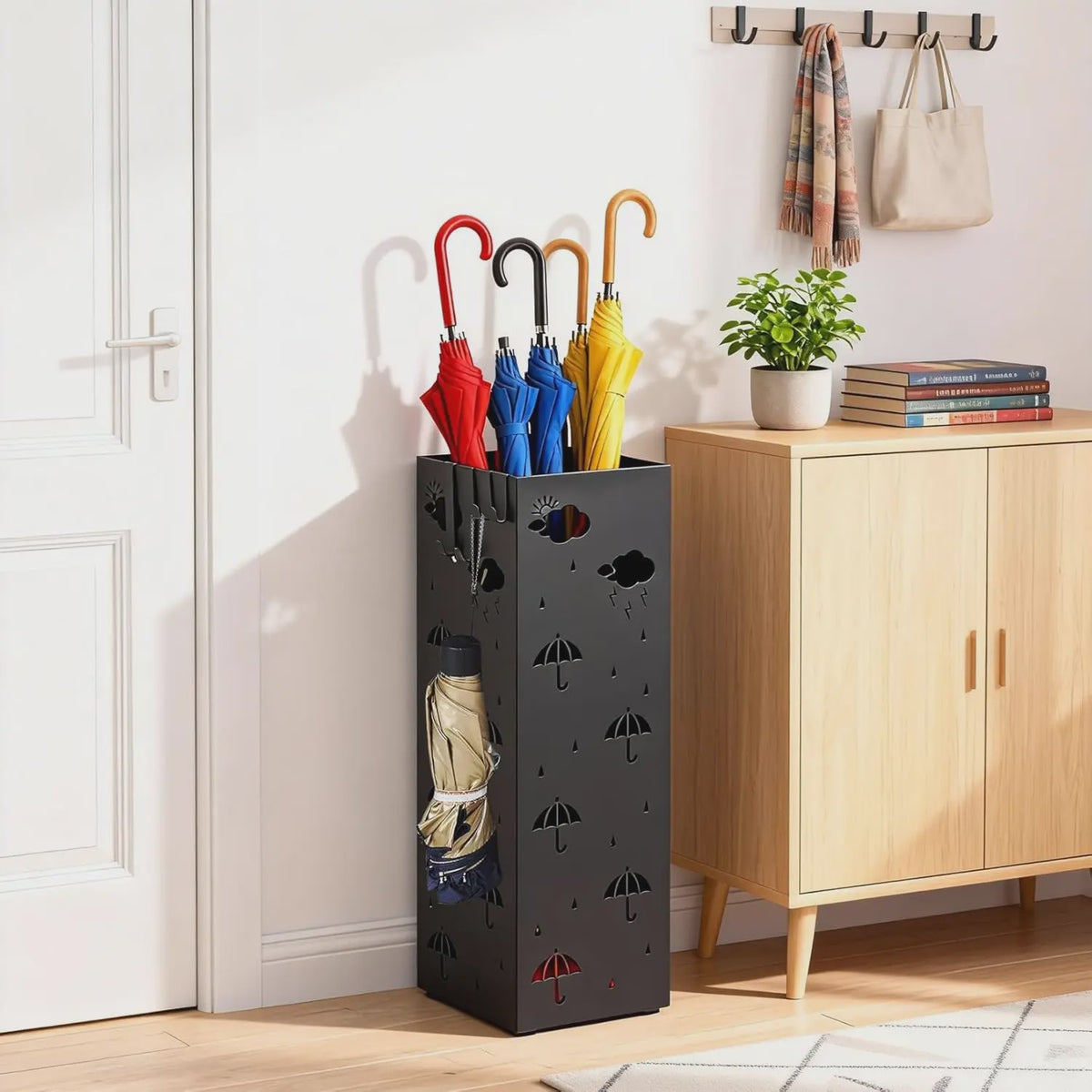 Stijlvolle Metalen Paraplubak met Haak en Opvangbak - Decoratieve Entree Organizer