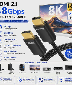 HDMI 2.1 Glasvezel Kabel 8K 48Gbps - 2 Meter - PS5, Xbox, PC, TV - 4K 144Hz - Goud Verguld