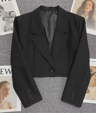 Chique Zwarte Cropped Blazer voor Dames - Trendy en Veelzijdig Jasje