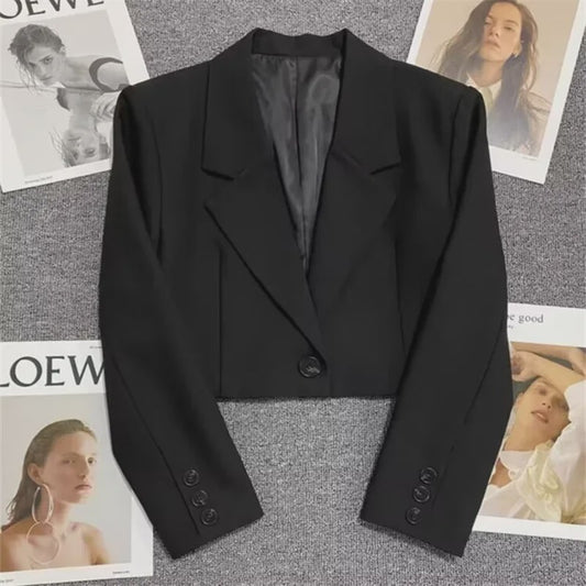Chique Zwarte Cropped Blazer voor Dames - Trendy en Veelzijdig Jasje