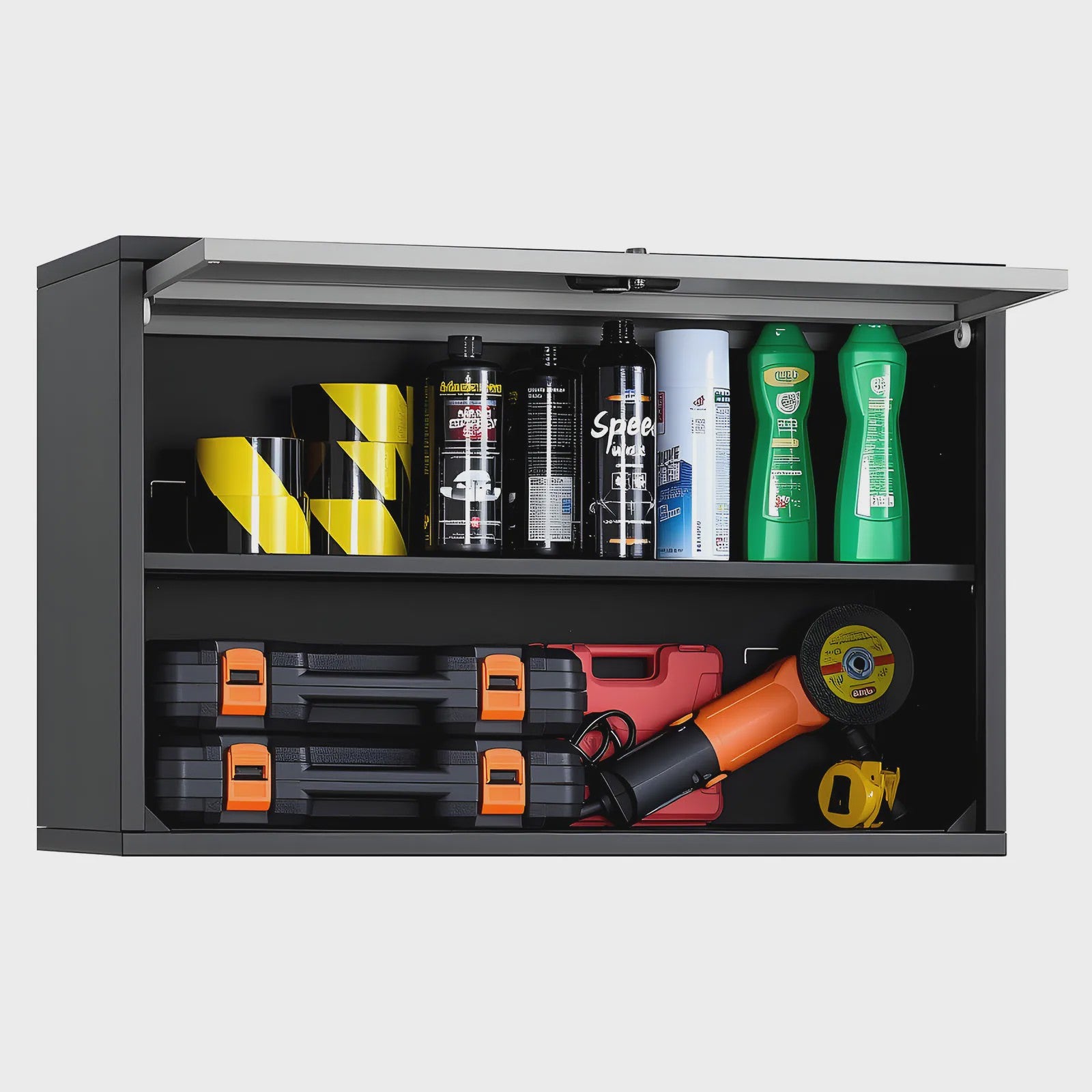 Metalen Wandkast 77cm - Zwevend Ophangsysteem voor Garage, Werkplaats & Keuken - Met Opklapdeur & Plank