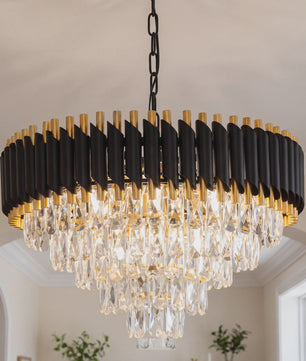 Luxe Zwarte & Gouden Kristallen Kroonluchter - 5 Lagen, Dimbaar