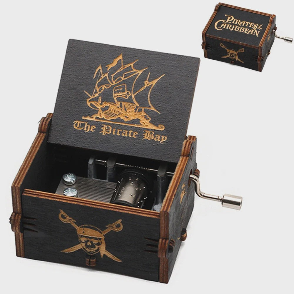 Houten Muziekdoos met Piraten van de Cariben Thema - Uniek Cadeau