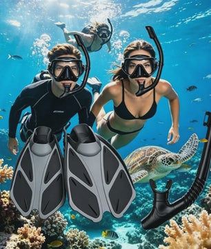 Compleet Snorkel Set voor Volwassenen: Panoramisch Anti-Condens Duikmasker, Droge Snorkel & Verstelbare Zwemvinnen
