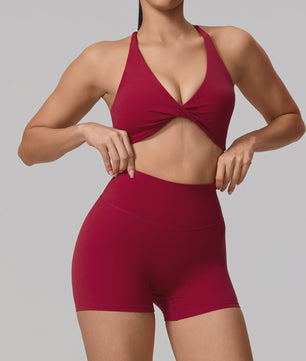Dames Yoga Set 2-Delig: Sneldrogend Sportpak met Lange Mouwen Top en Hoge Taille Shorts
