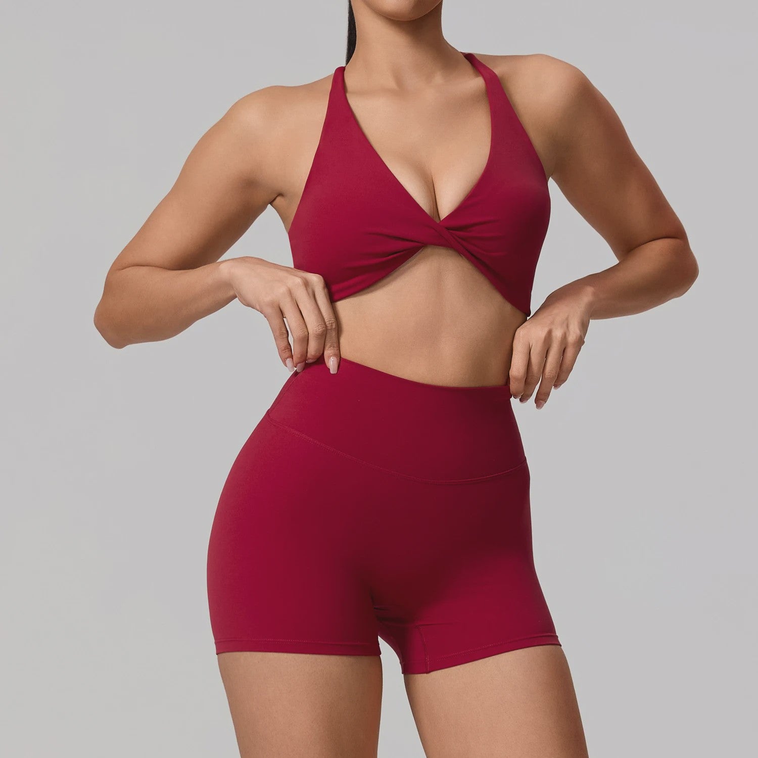 Dames Yoga Set 2-Delig: Sneldrogend Sportpak met Lange Mouwen Top en Hoge Taille Shorts