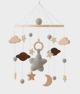 Houten Baby Mobiel voor Ledikant met Teddybeer, Maan en Sterren - Muziek & Rammelaar - Perfect Kraamcadeau