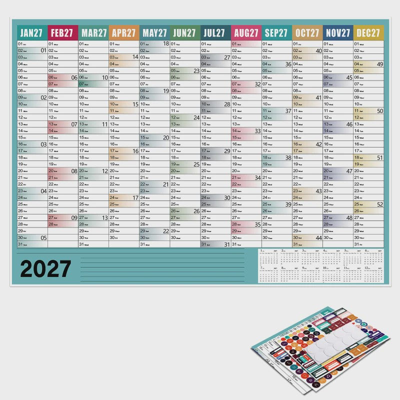 2027 Jaarplanner Kalender - Creatieve Wandkalender & Planner met Stickers