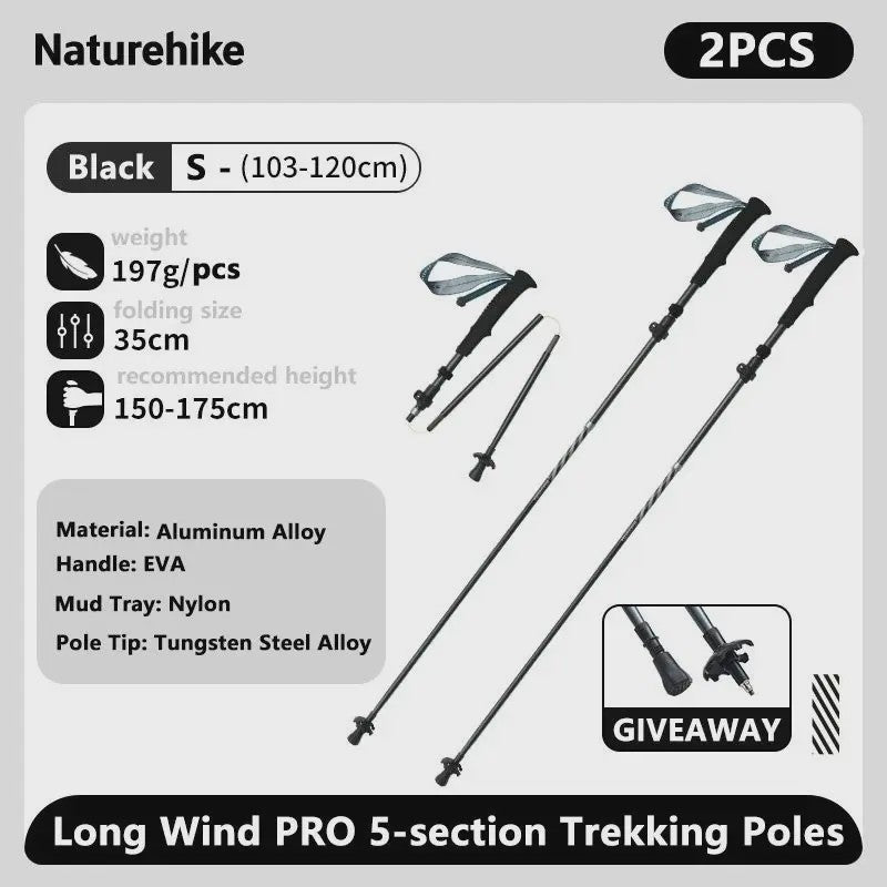 Naturehike Ultralichte Carbon Fiber Trekkingstokken - Opvouwbaar & Snel Sluitend