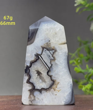 Zwarte Agaat Kristal Geode Obelisk - Natuurlijke Decoratie & Meditatie Steen