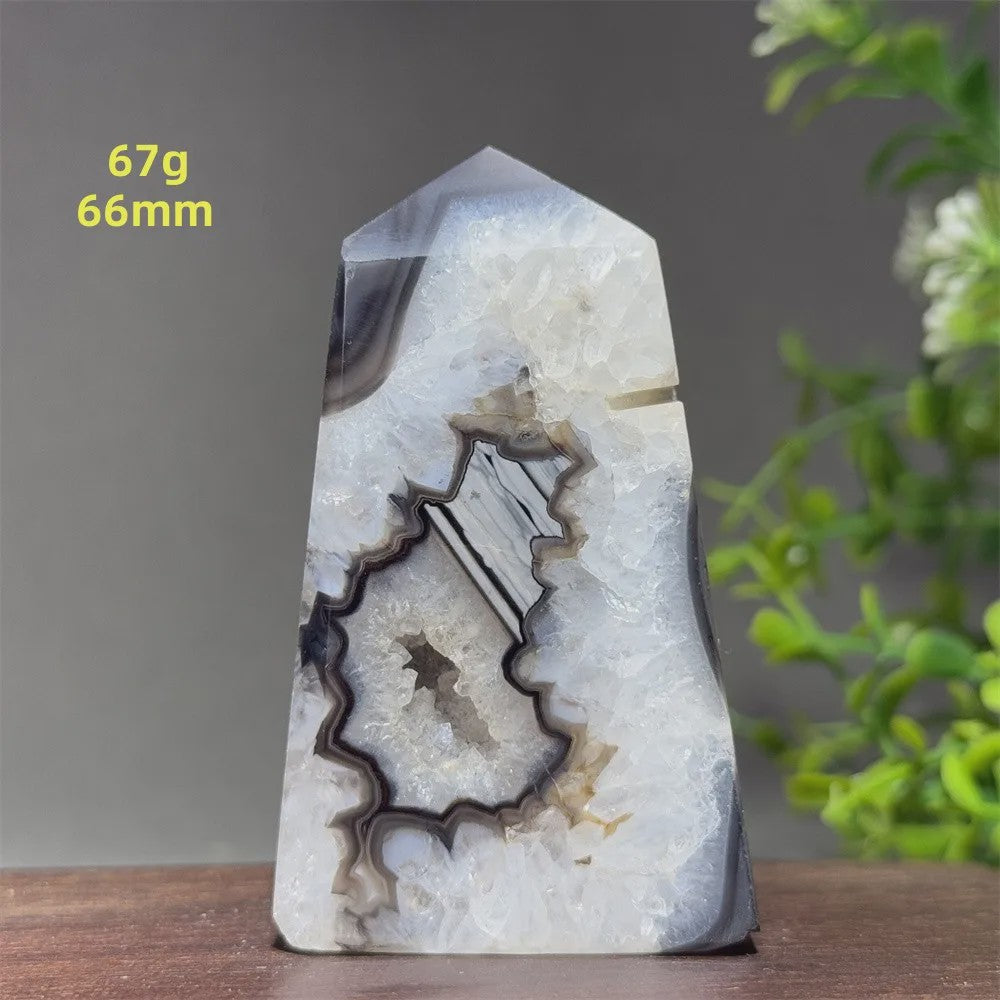 Zwarte Agaat Kristal Geode Obelisk - Natuurlijke Decoratie & Meditatie Steen