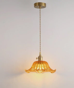 Vintage Groene Glazen Hanglamp - Nordic Stijl, Koperen Accent