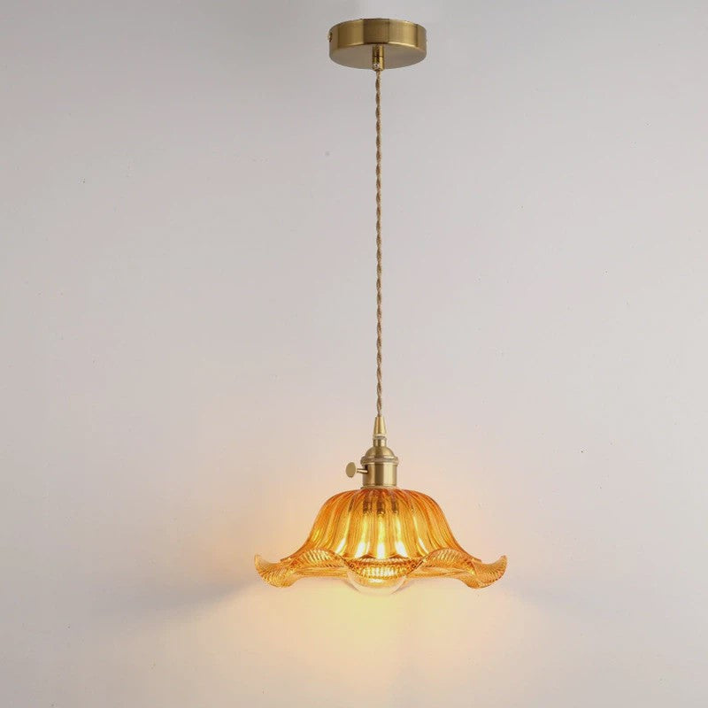 Vintage Groene Glazen Hanglamp - Nordic Stijl, Koperen Accent