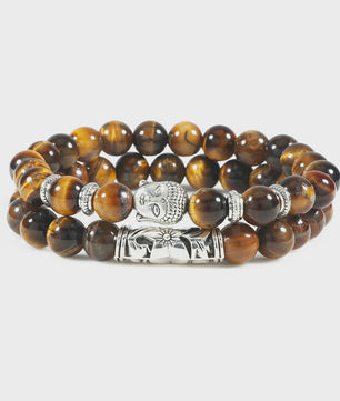 Set van 2 Houten Kralen Armbanden met Buddha & Natuursteen - Meditatie & Spirituele Sieraden