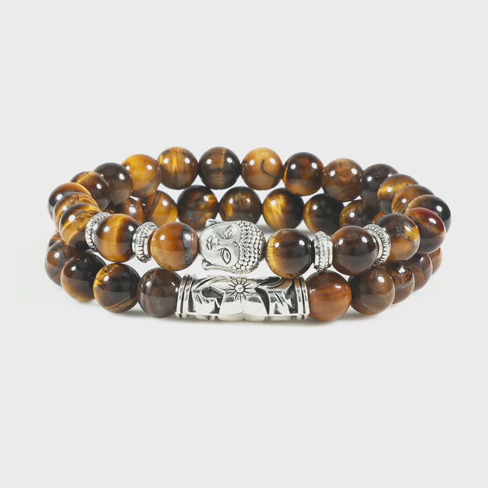 Set van 2 Houten Kralen Armbanden met Buddha & Natuursteen - Meditatie & Spirituele Sieraden