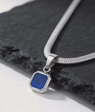 Vnox Heren Ketting met Geometrische Vierkante Natuursteen Hanger - Goud/Zilver Kleur Roestvrij Staal Blade Ketting