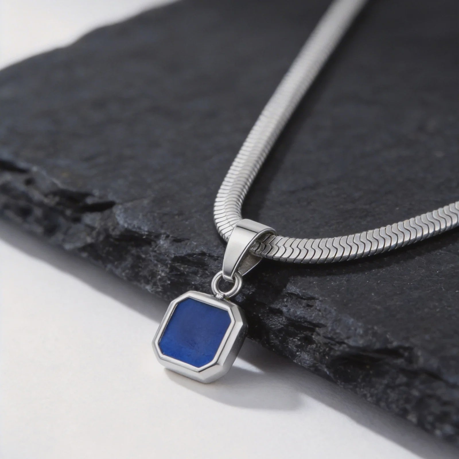 Vnox Heren Ketting met Geometrische Vierkante Natuursteen Hanger - Goud/Zilver Kleur Roestvrij Staal Blade Ketting