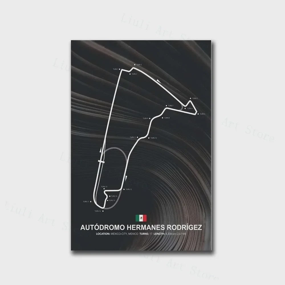 Formule 1 Circuit Poster Canvas - F1 Race Track Kunst Print voor Woonkamer Decoratie