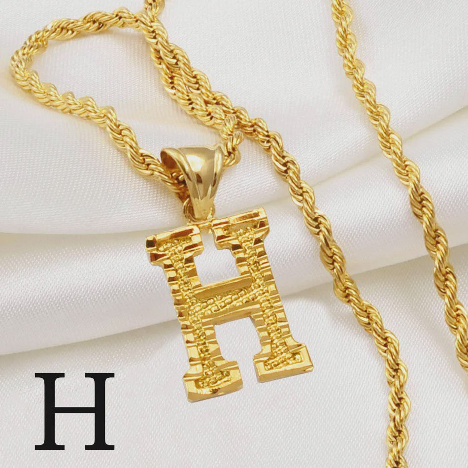 Gouden Initiaal Ketting met Touwketting - Kies Uw Letter (A-Z)