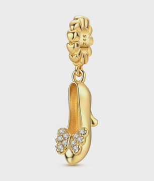 925 Sterling Zilveren Bedel: Gouden Strik met Roze Hart & Kruis met Oog van Horus