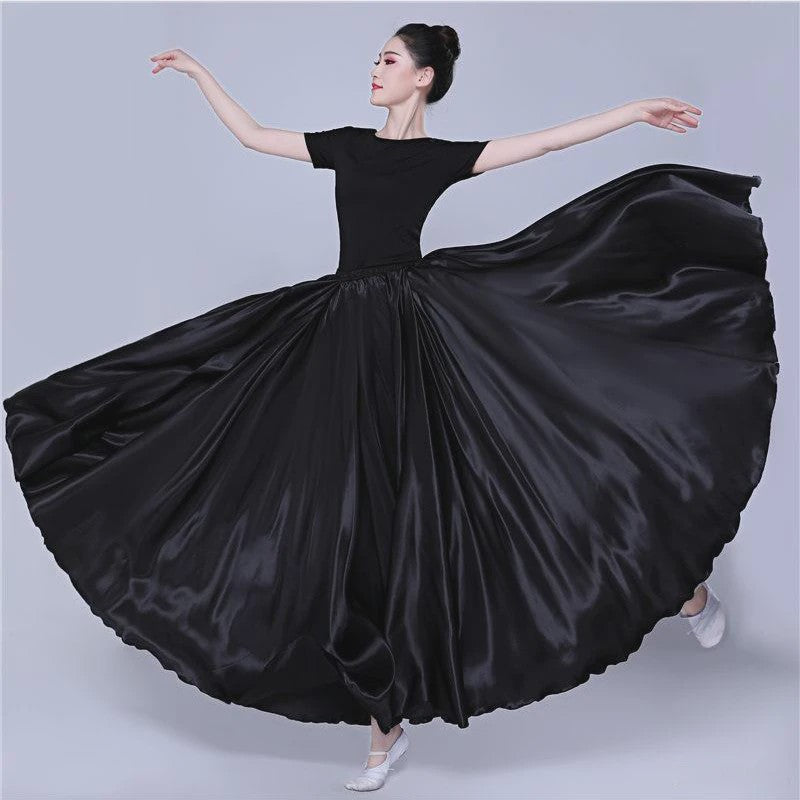 Glanzende Satijnen Lange Dansrok - Swing & Buikdans - 14 Kleuren