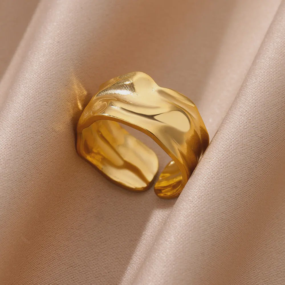Gouden Ringen Dames - Roestvrij Staal Chunky Open Ringen Vintage Geometrisch Design