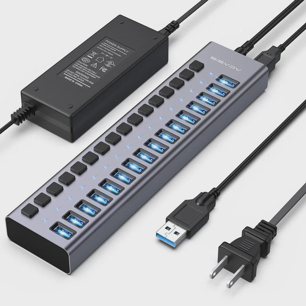 Acasis 16-Poorts USB Hub 10Gbps met Individuele Schakelaars & Snelle Data Transfer