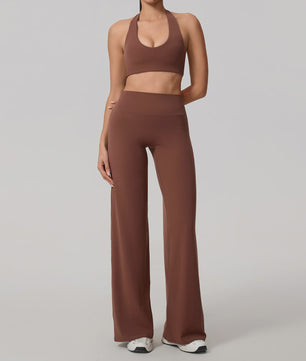 Dames Sportset: Sneldrogende Yoga Top met U-hals en Bell-Bottoms