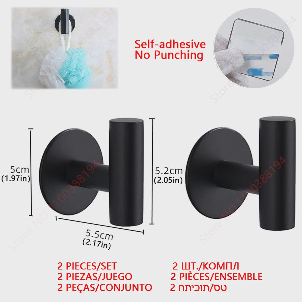 Set Badkamer Accessoires: Handdoekrek, Toiletrolhouder, Haak & Ring - Zwart