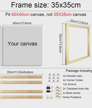 DIY Houten Canvas Frame Kit - Diverse Maten voor Schilderijen & Diamantkunst