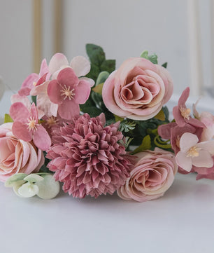 Retro Zijden Bloemenboeket: Vintage Rozen, Hortensia & Pioen voor Bruid & Decoratie