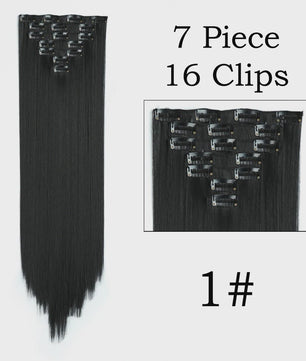 24 Inch Clip-in Haarverlenging - 7 Delig Set met 16 Clips - Synthetisch Recht Haar (Blond & Zwart)