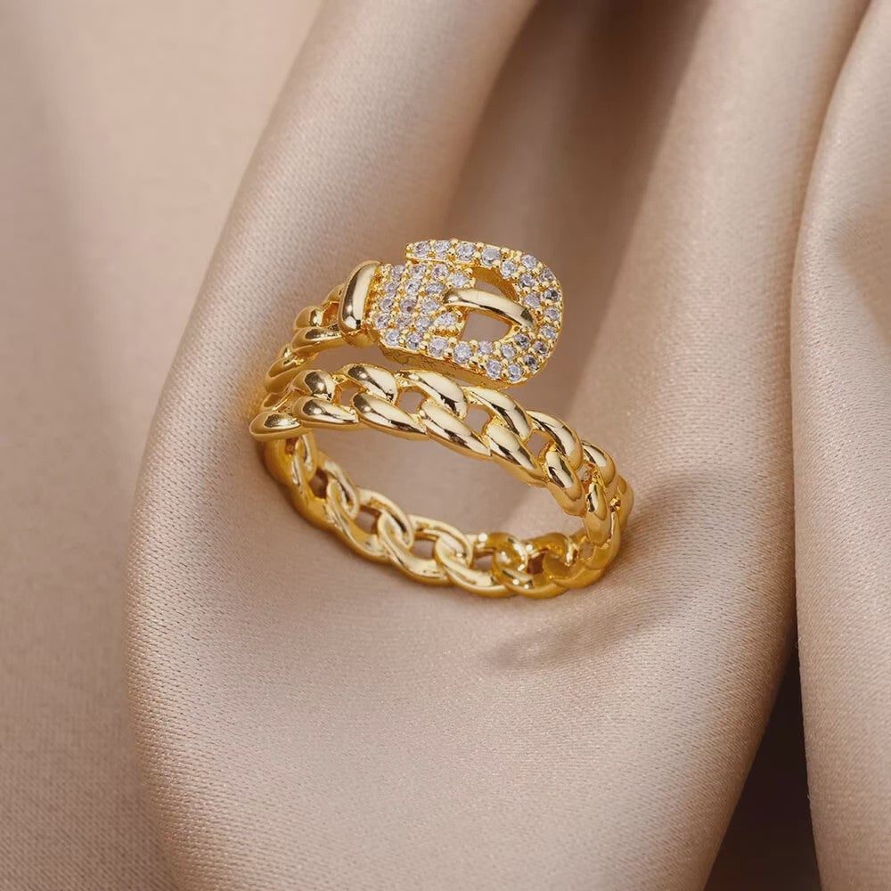 Luxe Gouden Ringen Set: Zirkonia & Boze Oog Design - Verstelbaar & Trendy