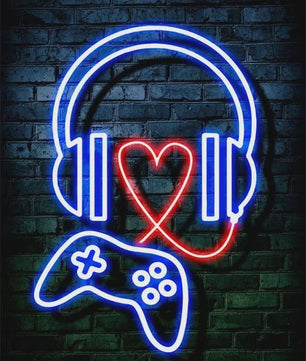 Gaming Neon Canvas Poster: Eat Sleep Game Repeat - Decoratie voor Gamer Kamer