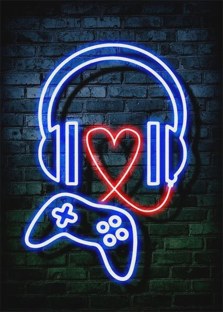 Gaming Neon Canvas Poster: Eat Sleep Game Repeat - Decoratie voor Gamer Kamer