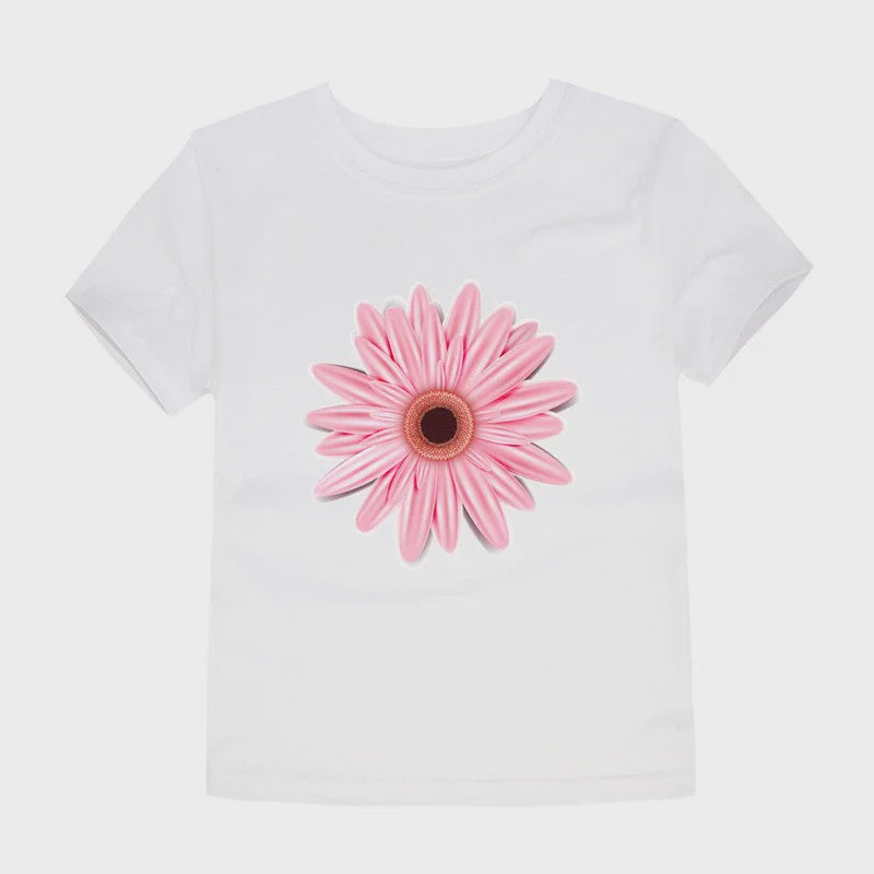 Schattig Katoenen T-shirt Meisjes met Bloemprint - Maten 2 t/m 14 Jaar