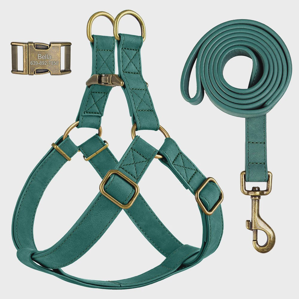 Luxe PU Leder Hondentuig met Leash en Gepersonaliseerde ID Gesp - Duurzaam voor Kleine & Middelgrote Honden