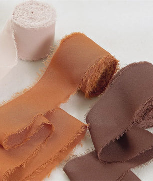 Handgemaakte Satijn Chiffon Lint Set - 3 Rollen van 5m met Rafeleffect voor Bruiloft, Cadeau & DIY Decoratie