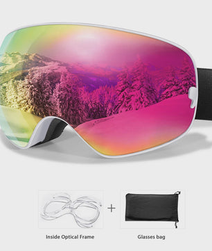Ski Bril Heren Dames Tieners - UV400 Anti-Condens, Inclusief Optisch Frame & Tas