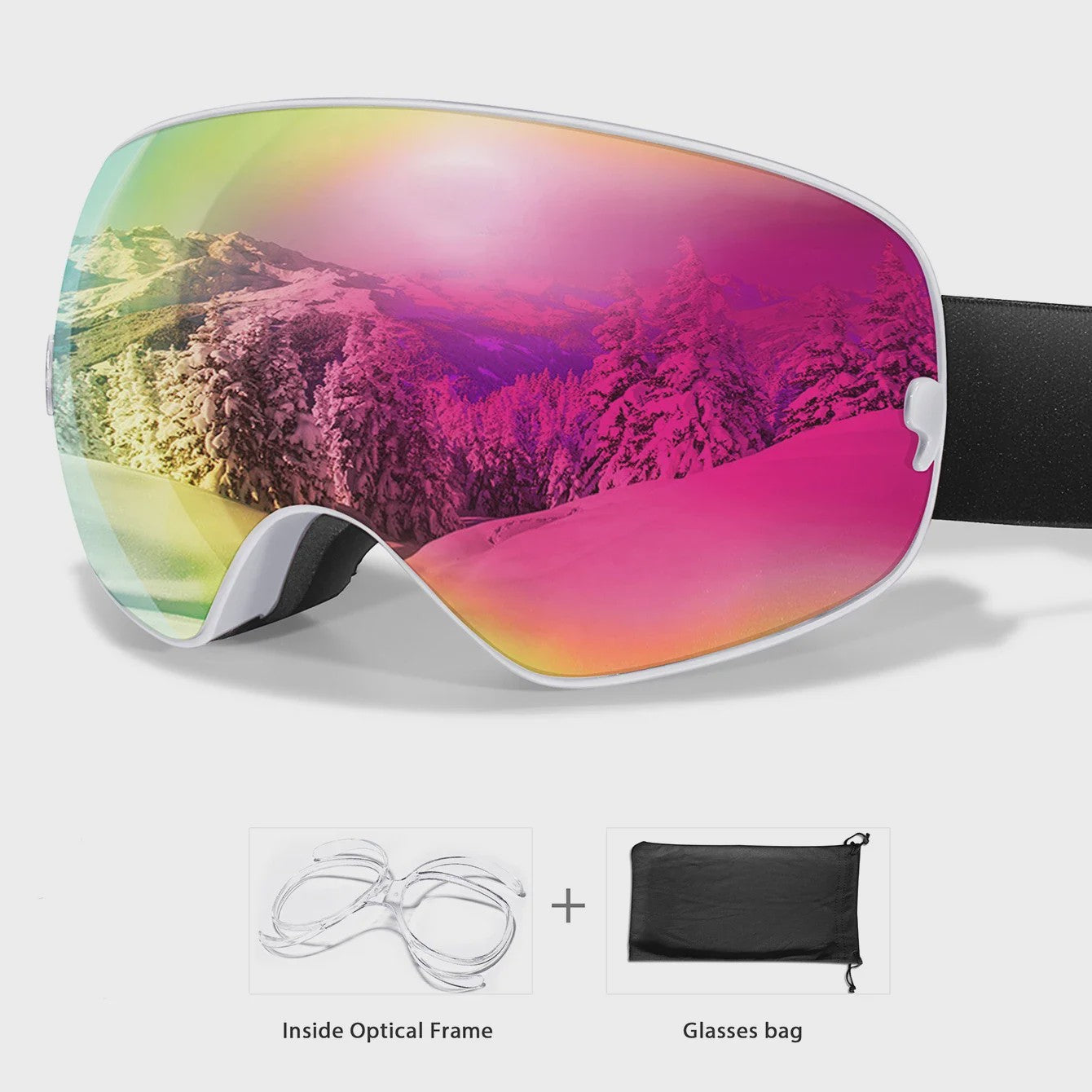 Ski Bril Heren Dames Tieners - UV400 Anti-Condens, Inclusief Optisch Frame & Tas