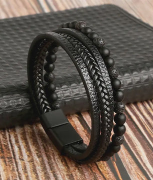Stijlvolle Heren Armband van Gevlochten Leer - Multi-layer Fashion Accessoire