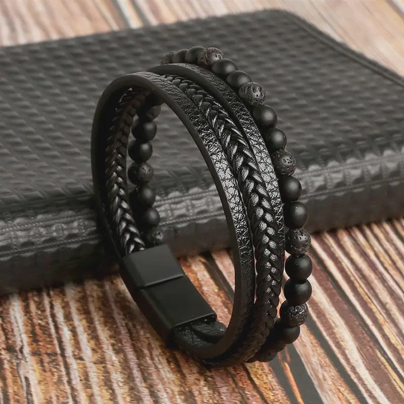 Stijlvolle Heren Armband van Gevlochten Leer - Multi-layer Fashion Accessoire
