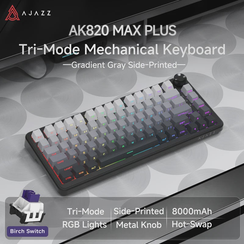 AJAZZ AK820 Pro Mechanisch Gaming Toetsenbord - Draadloos Bluetooth/2.4G/USB-C, Hot-Swappable, Gasket Mount, RGB