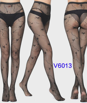 Dames Visnet Panty's met Jacquard Weefsel - Gothic Kant & Spider Net Stijl