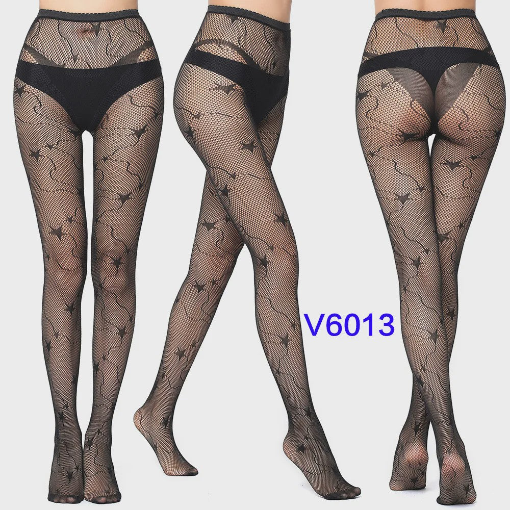 Dames Visnet Panty's met Jacquard Weefsel - Gothic Kant & Spider Net Stijl