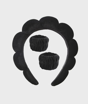 Cosmetische Puffy Hoofdband en Polsbandjes Set - Microfiber voor Gezichtswas & Make-up