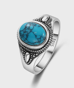 S925 Zilveren Ring met Ovaal Natuurlijke Turkoois - Fijne Sieraden voor Dames en Heren