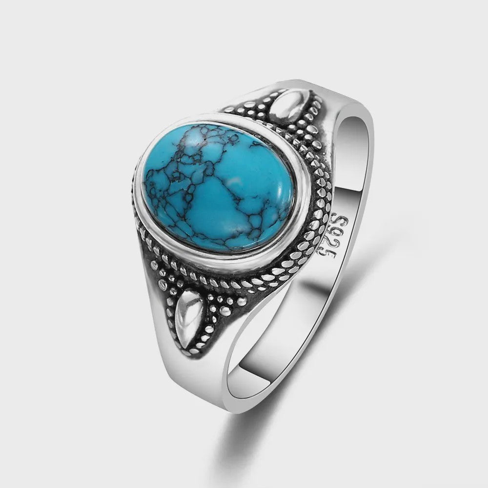 S925 Zilveren Ring met Ovaal Natuurlijke Turkoois - Fijne Sieraden voor Dames en Heren