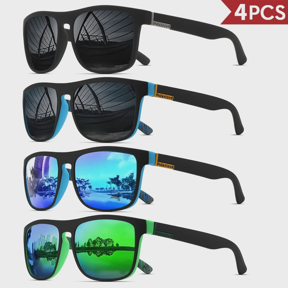 4x Klassieke Gepolariseerde Sport Zonnebril Heren Dames - Lichtgewicht PC Frame UV400
