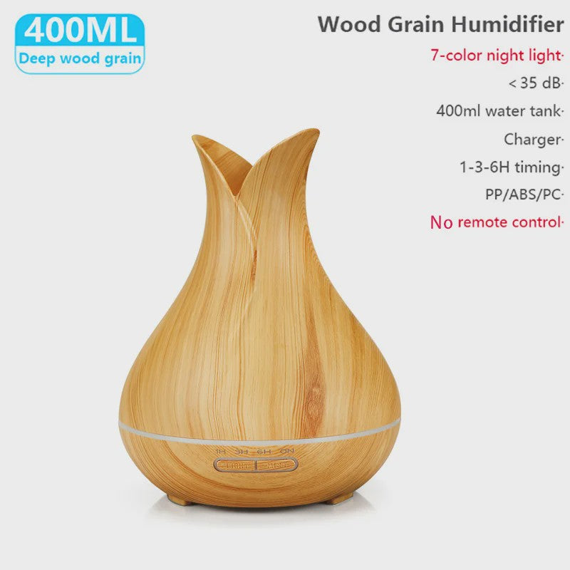 Aroma Diffuser met Houtnerf Design, 7 Kleuren LED en Afstandsbediening